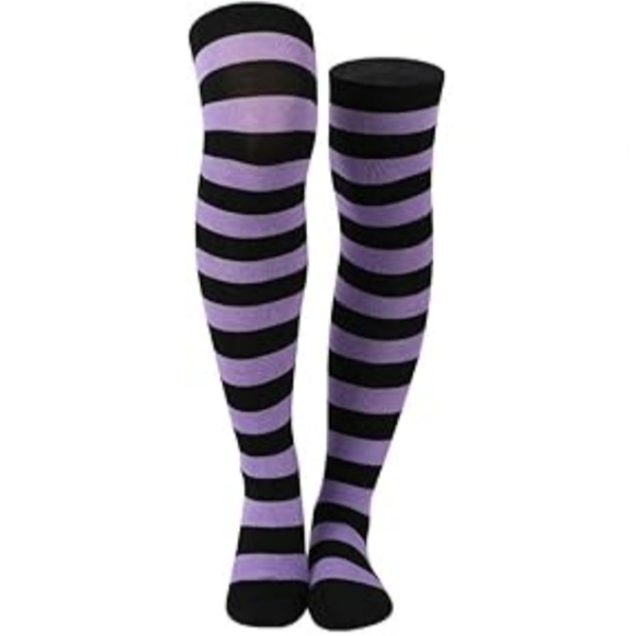 Over the Knee Striped Socks Black and Purple OTK Thigh High Tights New - Picture 5 of 16